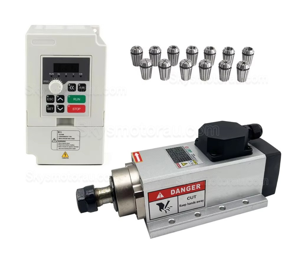 2.2kW 220V/380V VFD Spindle Kit GDZ80X73-2.2 + H100 ER20 Indc. Air Cooled Spindle Motor + VFD + 13Pcs ER20 Collet